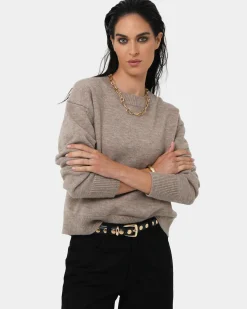 Forcast Joyli Round Neck Knit Almond Clearance