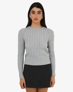 Forcast Juanita Cotton Cable Knit Ash Marle Discount