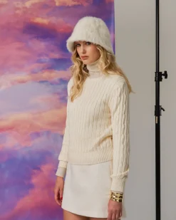 Forcast Juanita Cotton Cable Knit Ecru Clearance