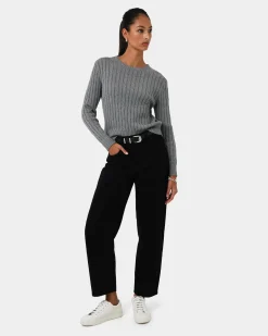 Forcast Juanita Cotton Cable Knit Grey Outlet