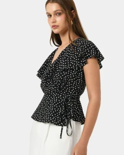 Forcast Jules Ruffle Wrap Blouse Polka Dot