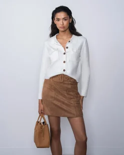 Forcast Julie Faux Suede Mini Skirt Camel New