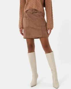 Forcast Julie Faux Suede Mini Skirt Camel New