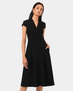 Forcast Juno Panel Ponte Dress Black Discount