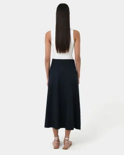 Forcast Kade Linen Blend Midi Skirt Navy