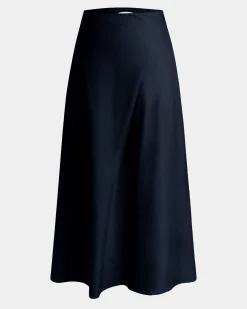 Forcast Kade Linen Blend Midi Skirt Navy