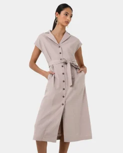 Forcast Kade V-neck Linen Dress Light Taupe Hot