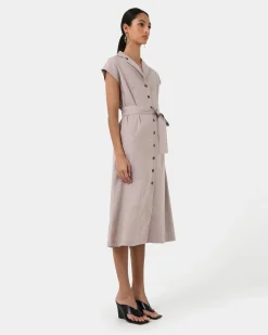 Forcast Kade V-neck Linen Dress Light Taupe Hot