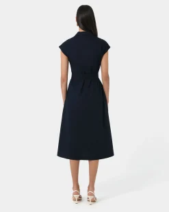 Forcast Kade V-neck Linen Dress Navy Hot