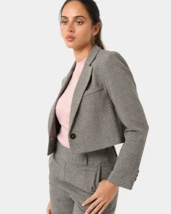 Forcast Kai Checked Crop Blazer Beige & Black Sale