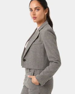 Forcast Kai Checked Crop Blazer Beige & Black Sale