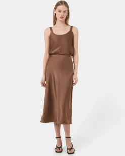 Forcast Kalena Satin Cami Top Dark Camel Sale