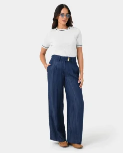 Forcast Kaley Lyocell Denim Trousers Indigo Blue New
