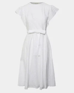 Forcast Kavya Tie-waist Cotton Dress White New