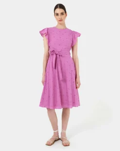 Forcast Kavya Tie-waist Cotton Dress Bright Orchid Best