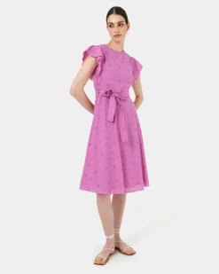 Forcast Kavya Tie-waist Cotton Dress Bright Orchid Best