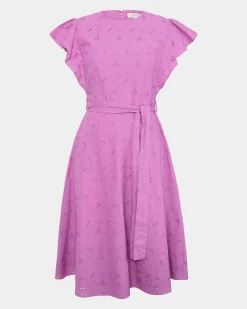 Forcast Kavya Tie-waist Cotton Dress Bright Orchid Best