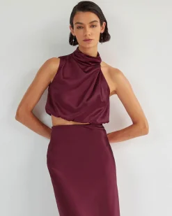Forcast Kaye Asymmetric Cowl Neck Top Wine Hot