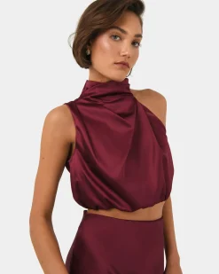 Forcast Kaye Asymmetric Cowl Neck Top Wine Hot