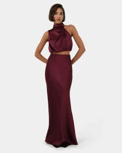 Forcast Kaye Maxi Bias Skirt Wine Online