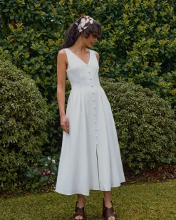 Forcast Kendal Linen Blend Dress White Sugar