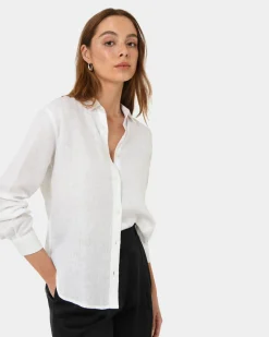 Forcast Khalo Linen Buttoned Shirt White Clearance