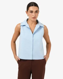Forcast Kia Cotton Sleeveless Shirt Pastel Blue Clearance