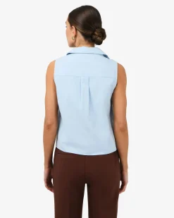 Forcast Kia Cotton Sleeveless Shirt Pastel Blue Clearance