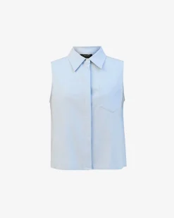 Forcast Kia Cotton Sleeveless Shirt Pastel Blue Clearance