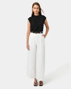 Forcast Kiar Pleated Satin Top Black