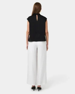 Forcast Kiar Pleated Satin Top Black