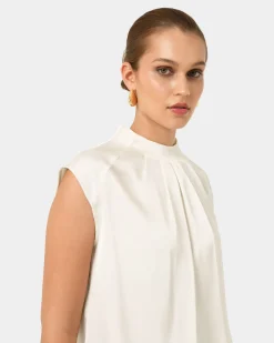 Forcast Kiar Pleated Satin Top Ivory Best