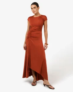 Forcast Kim Asymmetric Ruched Dress Rust