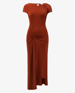 Forcast Kim Asymmetric Ruched Dress Rust