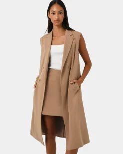 Forcast Kiya Longline Sleeveless Vest Latte Outlet