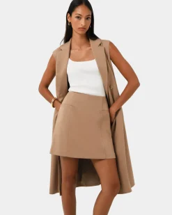 Forcast Kiya Longline Sleeveless Vest Latte Outlet