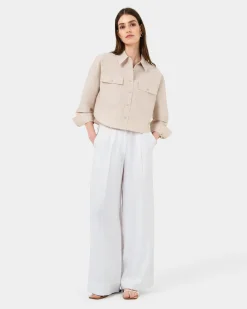 Forcast Kyla Crop Pocket Shirt Beige Discount