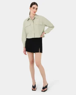 Forcast Kyla Crop Pocket Shirt Light Khaki Outlet