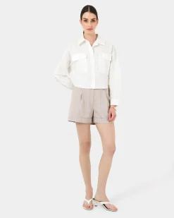 Forcast Kyla Crop Pocket Shirt Ivory Discount