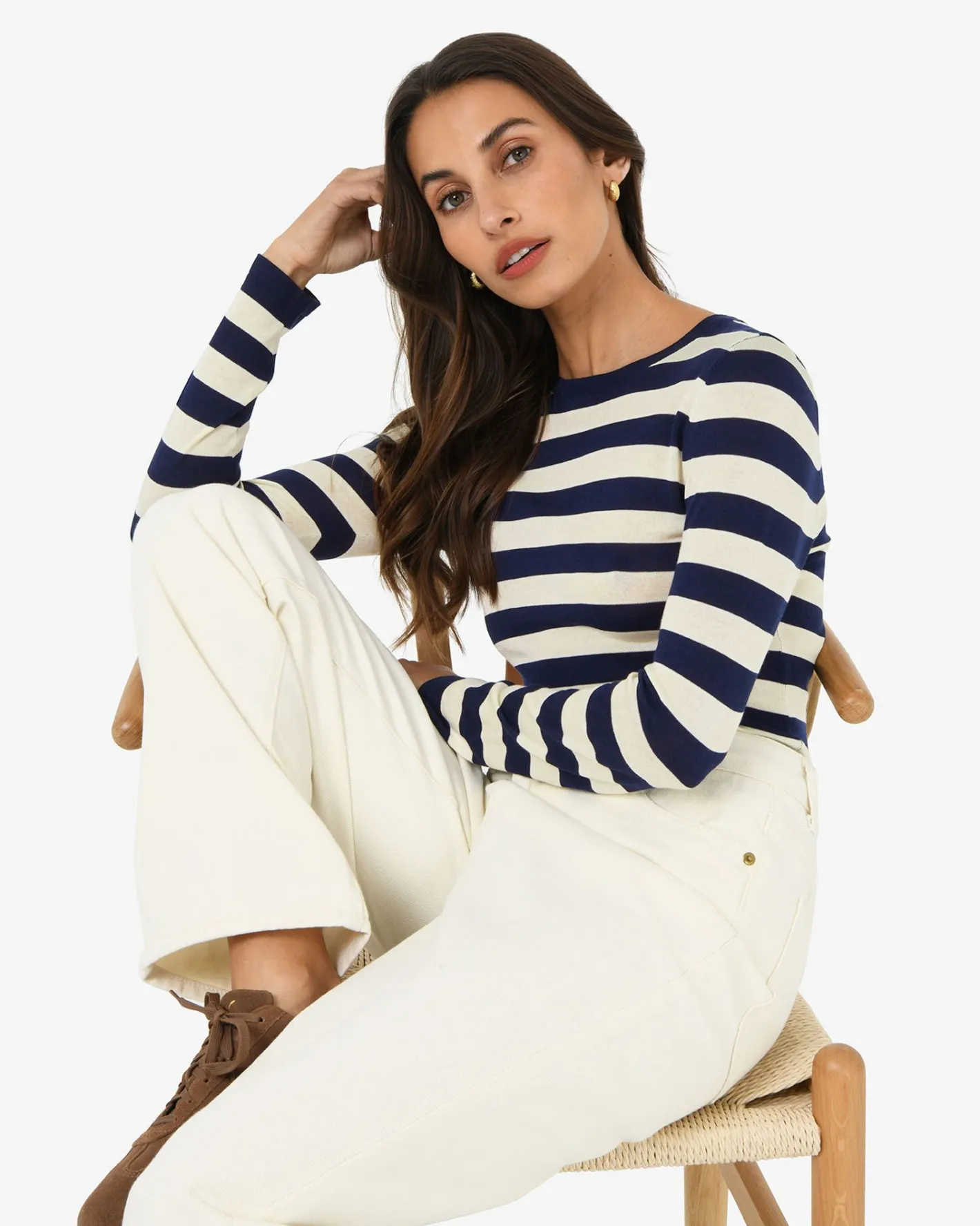 Forcast Lana Stripe Knit Top Navy Cream Online