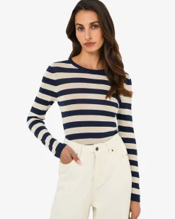 Forcast Lana Stripe Knit Top Navy Cream Online