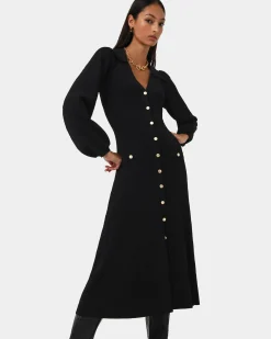 Forcast Lara Collar Midi Knit Dress Black Hot