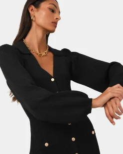 Forcast Lara Collar Midi Knit Dress Black Hot