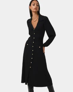 Forcast Lara Collar Midi Knit Dress Black Hot
