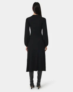 Forcast Lara Collar Midi Knit Dress Black Hot