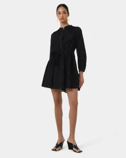 Forcast Lea Cotton Tie Dress Black Discount