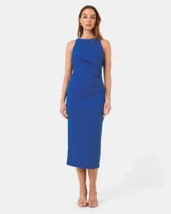 Forcast Leah Side Ruched Midi Dress Monaco Blue Outlet