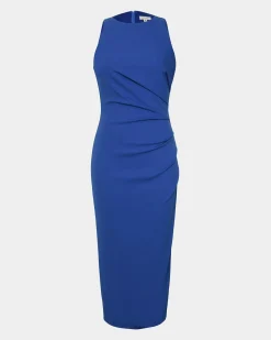 Forcast Leah Side Ruched Midi Dress Monaco Blue Outlet