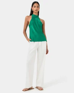 Forcast Leana Satin Bias Tie Top Emerald Sale