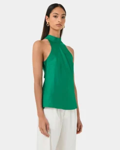 Forcast Leana Satin Bias Tie Top Emerald Sale